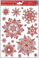 Decorative Window Cling – Red Snowflakes with Ornaments