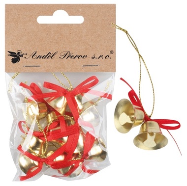 Twin Bells 4 x 2 x 2 cm set, 6 sets Bag Gold