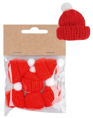 Decorative knitted Hat o 3 x 4.5 cm, 6 pcs Bag, Red