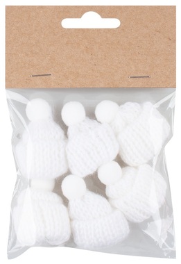 Decorative knitted Hat o 3 x 4.5 cm, 6 pcs Bag, White