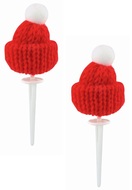 Knitted Hat red ? 3 x 4 cm + pick, 2 pcs in a Bag