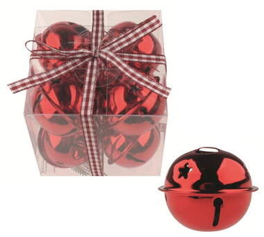 Red shiny Jingle Bells ? 3.5 x 3 cm for hanging, 8 pcs in a box