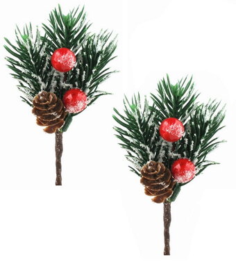 Plastic twig with decor 5 x 7 x 4 cm + stick, 2 pcs in polybag