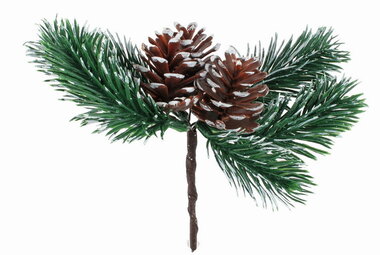 Plastic Twig with Pine Cones 15 x 4.5 x 4.5 cm + stick, 2 pcs in polybag