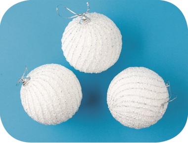 Baubles Shatterproof 8 cm, Set of 3, White with Glitter Stripes