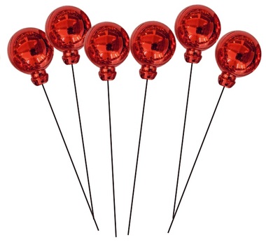 Plastic Shinny Balls With Pick 2 cm, 8 pcs Red
