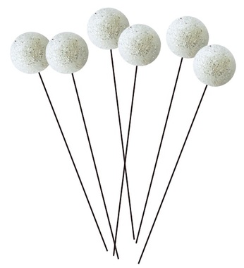 Balls on Stick w/Glitters White 1,5 cm, 12 pcs