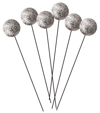 Balls on Stick w/Glitters Silver 1,5 cm, 12 pcs