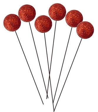 Balls on Stick w/Glitters Red1,5 cm, 12 pcs