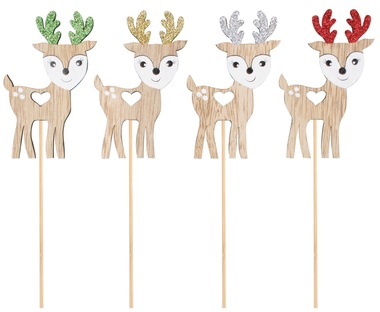 Wooden Reindeer with Antlers with Glitter 6 x 9 cm + stick