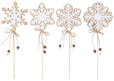 Wooden Snowflake with Glitter 7.5 cm + stick