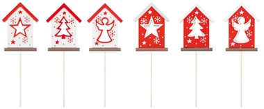 Wooden House 8,5 cm + stick, Red and White 