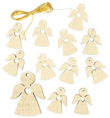 Hanging Wooden Angel 3 cm 12 pcs, Gold