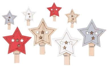 Wooden Star on Peg 4,5 cm 8 pcs