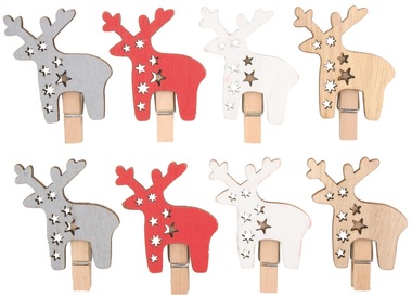 Wooden Reindeer on Peg 4,5 cm 8 pcs