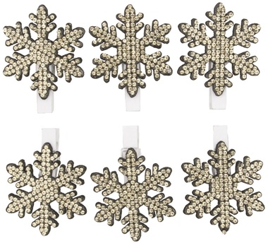 Snowflake w/Sequins on Peg 4 cm, 6 pcs