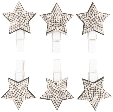 Star w/Sequins on Peg 3 cm, 6 pcs