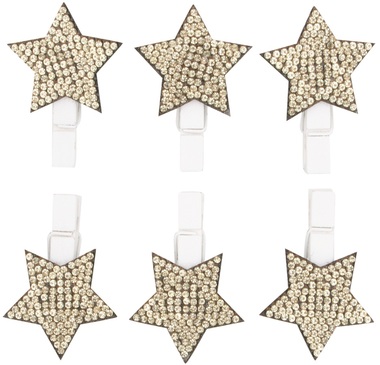 Star w/Sequins on Peg 3 cm, 6 pcs