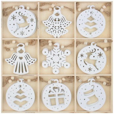 Hanging Wooden Decorations 6 cm 27 pcs in Box