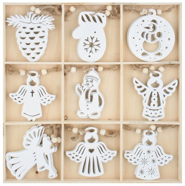 Hanging Wooden Decorations 6 cm 27 pcs in Box