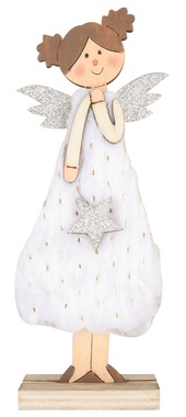 Standing Wooden Angel 16 cm, White