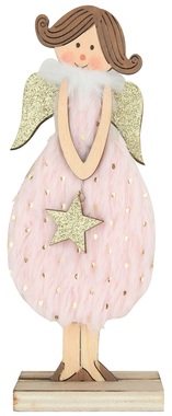 Standing Wooden Angel 16 cm, Pink