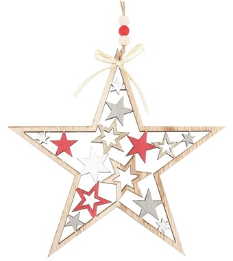 Hanging Wooden Star with Little Stars 20 cm