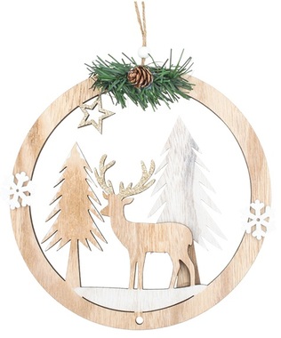 Hanging Wooden Circle with Deer in the Woods  20 cm