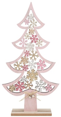 Standing Wooden Tree with Snowflakes 20 x 39 cm, Pink