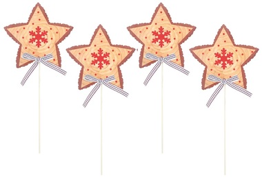 Wooden Star 8 cm + stick, 4 pcs