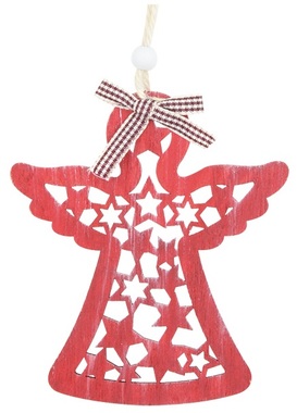 Hanging Wooden Angel 10 x 11,5 cm, Red