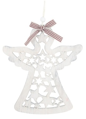 Hanging Wooden Angel with Stars 14 x 16 cm, Grey