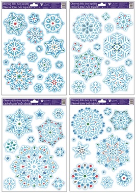 Self-Adhering Window Decoration 24x35 cm, Snowflakes with Gems