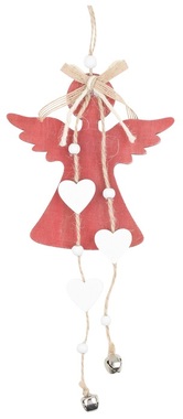 Hanging Wooden Angel 10 x 20 cm, Red
