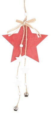 Hanging Wooden Star 11 x 25 cm, Red