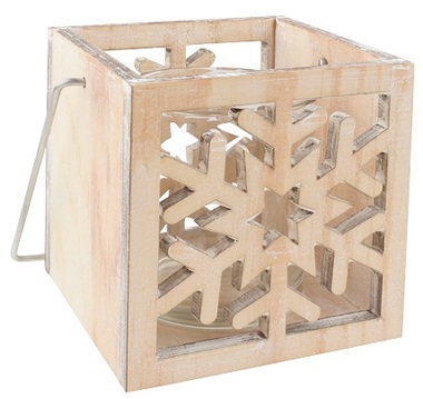 Wooden Candle Holder with Snowflake 10 cm 