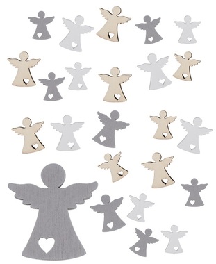 Wooden Angels Mix of Colours and Sizes, 24 pcs in a Box