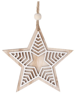 Hanging Wooden Star with White Deco 10 cm