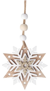 Hanging Wooden Snowflake with Glitter 7.5 cm