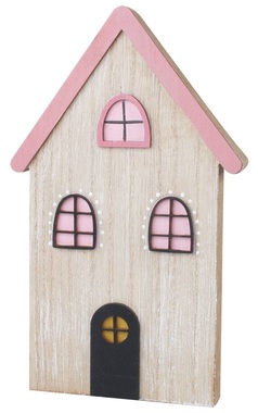 Standing Wooden House with Pink Details 12 x 20 cm