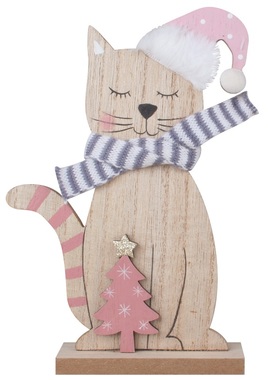 Standing Wooden Cat 14 x 19.5 cm