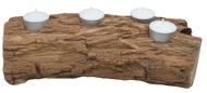 50208 Dřevěný svícen podélný na čtyři čajové svíčky cca 30x10cm s kůrou-4