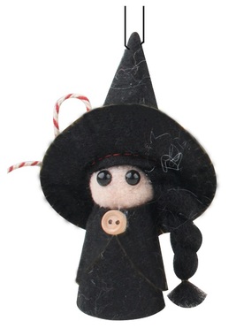 Black witch with button hanging 10,5 cm