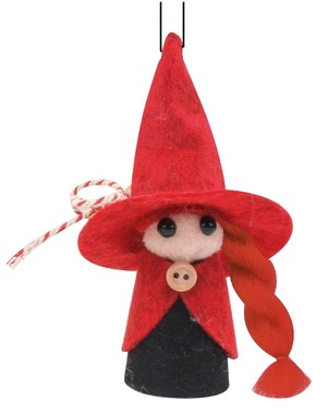 Red witch with button  hanging 10,5 cm