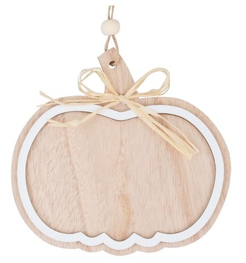 Hanging Wooden Pumpkin Natural 12 cm 