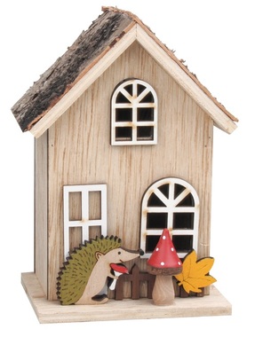 Wooden House with Hedgehog 9 x 7 x 12,5 cm 