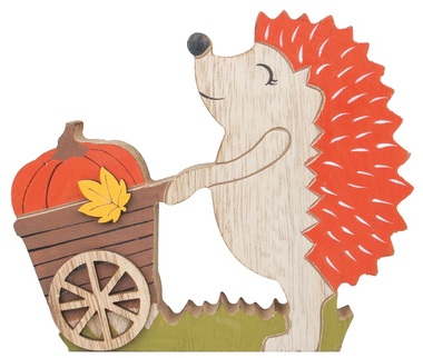 Standing Wooden Hedgehog with Cart 12 cm 