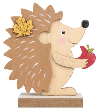 Standing Wooden Hedgehog Eating Apple 13 cm 