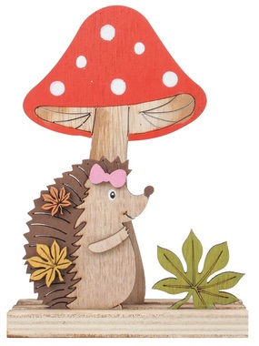 Standing Wooden Hedgehog with Toadstool 16 cm