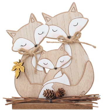 Wooden Decoration Fox Family 16 cm 